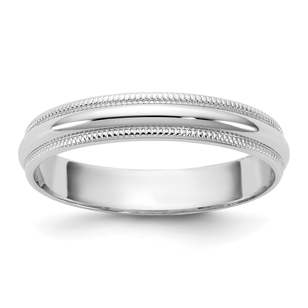 14k White Gold 3.5mm LTW Milgrain Half Round Band Size 9