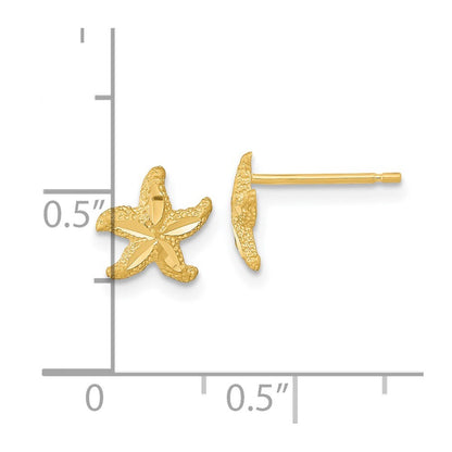 14k Yellow Gold Satin Diamond-cut Starfish Stud Earrings Gift for Women