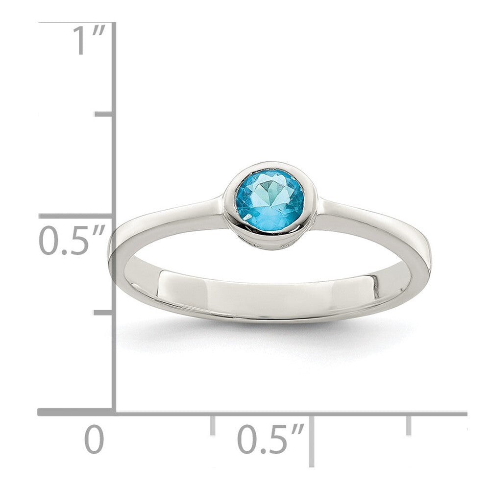 Sterling Silver Light Blue Round Bezel Cubic Zirconia Ring Size 6