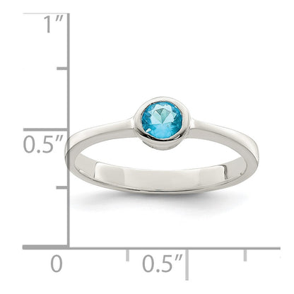 Sterling Silver Light Blue Round Bezel Cubic Zirconia Ring Size 6