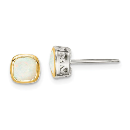 Shey Couture Sterling Silver with 14k Accent Milky Opal Square Stud Earrings