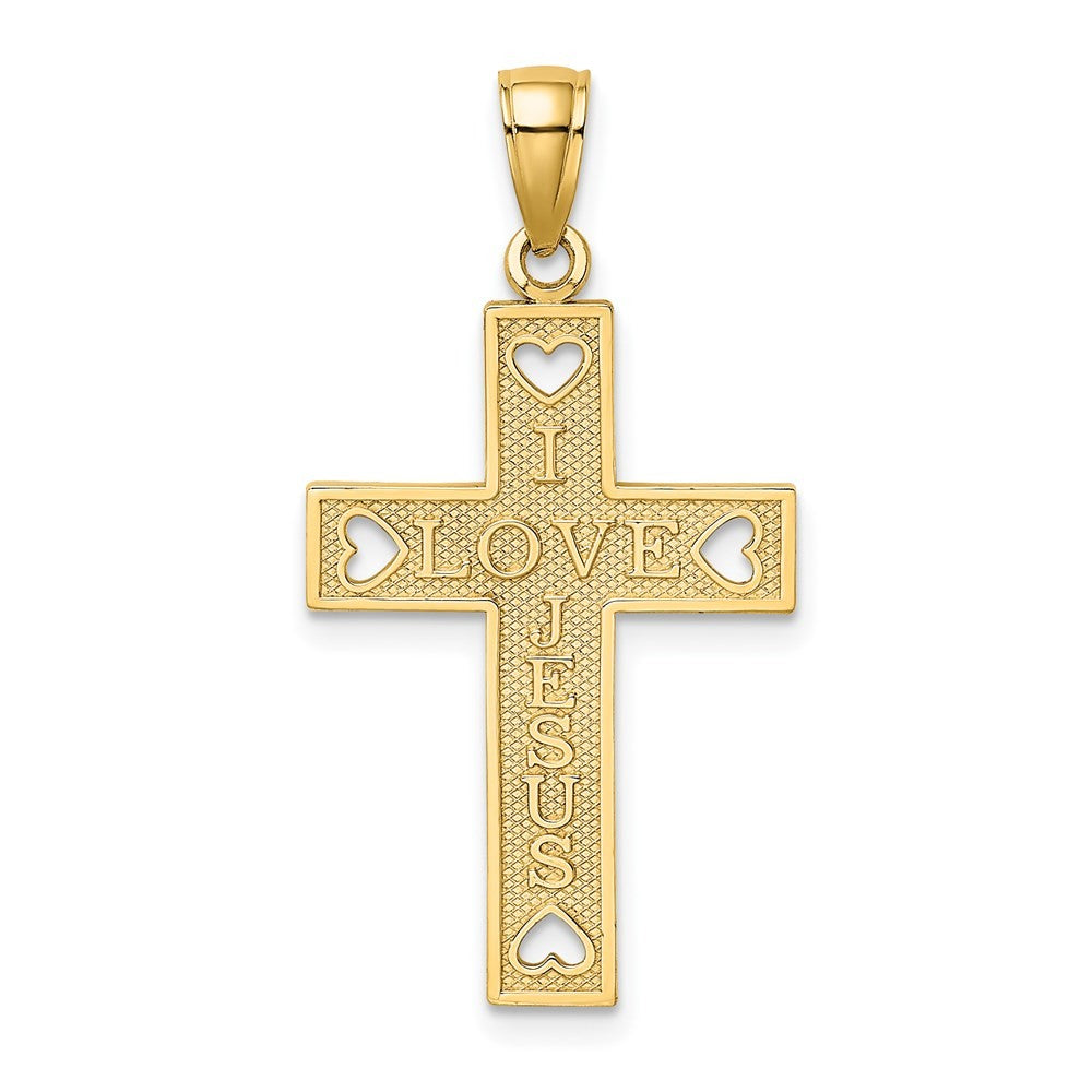 14k Yellow Gold  I LOVE JESUS  Cross w/ Hearts Charm