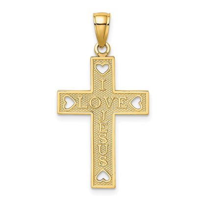 14k Yellow Gold  I LOVE JESUS  Cross w/ Hearts Charm