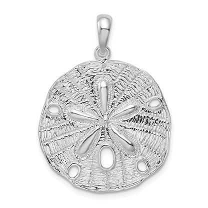 Sterling Silver Rhodium-Plated Polished and Textured Sand Dollar Pendant