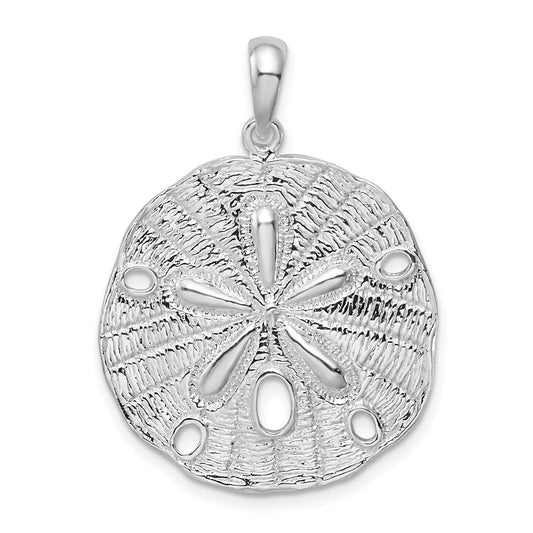 Sterling Silver Rhodium-Plated Polished and Textured Sand Dollar Pendant
