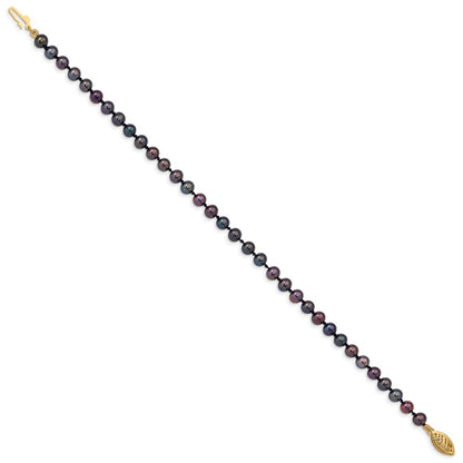 14k Yellow Gold 4-5mm Black Near-Round Freshwater Cultured Pearl 7.5" Bracelet