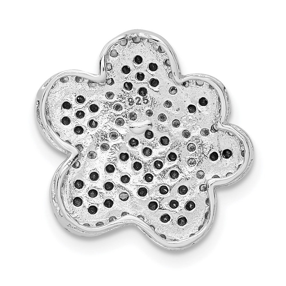 Sterling Silver Rhodium-plated Black/White CZ Paw Print Pendant