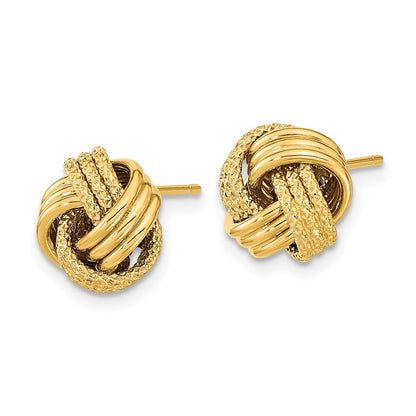 14k Yellow Gold Polished Textured Love Knot Stud Earrings Gift for Women