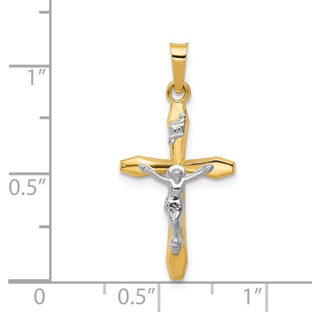 14k Two-tone Gold Polished INRI Crucifix Pendant for Women