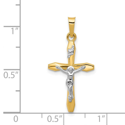 14k Two-tone Gold Polished INRI Crucifix Pendant for Women