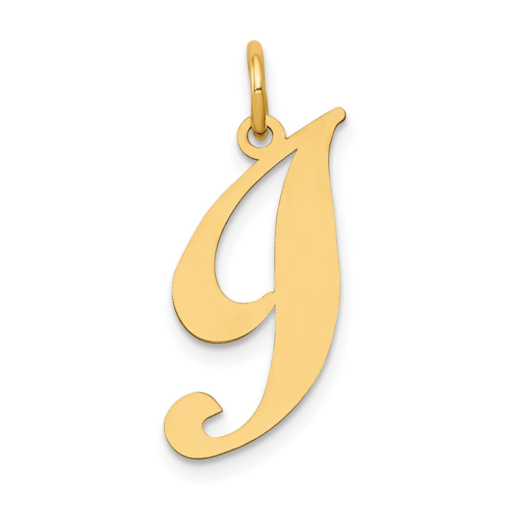 14k Yellow Gold Medium Fancy Script Letter I Initial Charm Pendant for Women