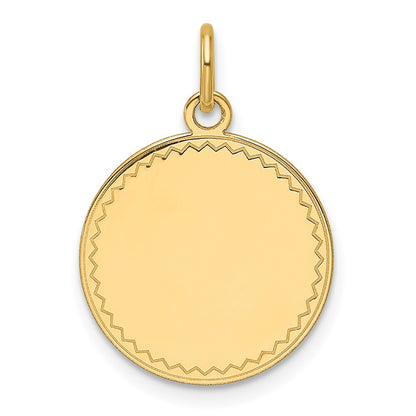 14k Yellow Gold Plain .013 Gauge Engravable Round Disc Charm Pendant for Women