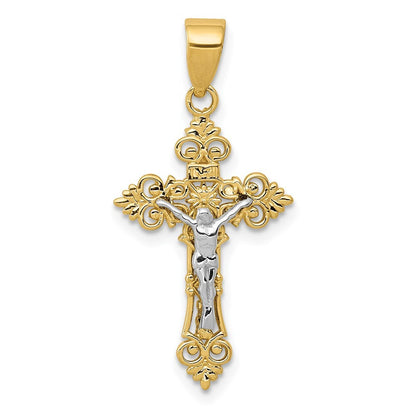 14k Two-tone Gold Small Lacy-Edge Inri Crucifix Pendant for Women