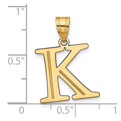 14k Yellow Gold Polished Etched Letter K Initial Pendant for Women