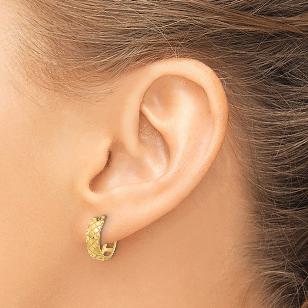 14k Yellow Gold Polished and Etched Hinged Hoop Earrings Gift for Women