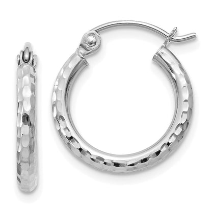 14k White Gold Diamond-cut 2mm Round Tube Hoop Earrings Gift for Women