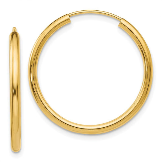 14k Yellow Gold Polished Round Endless 2mm Hoop Earrings