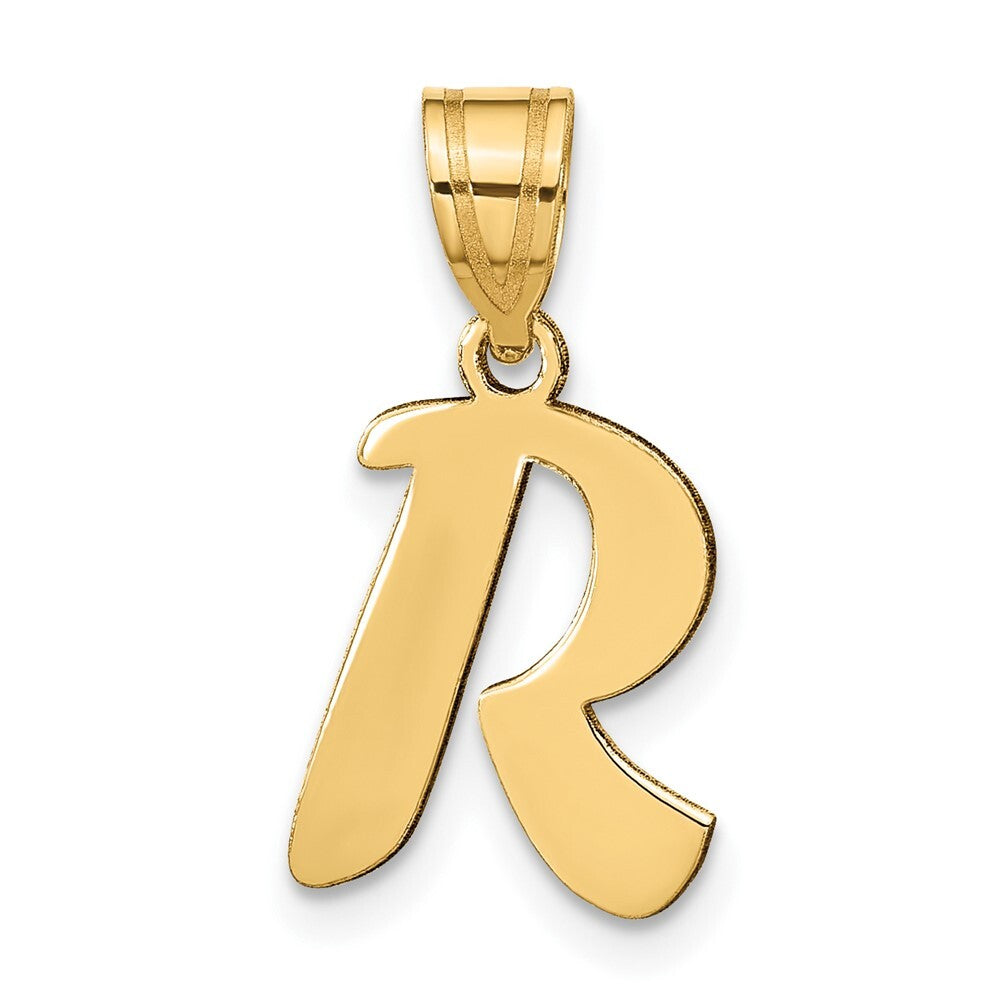 14k Yellow Gold Polished Script Letter R Initial Pendant for Women