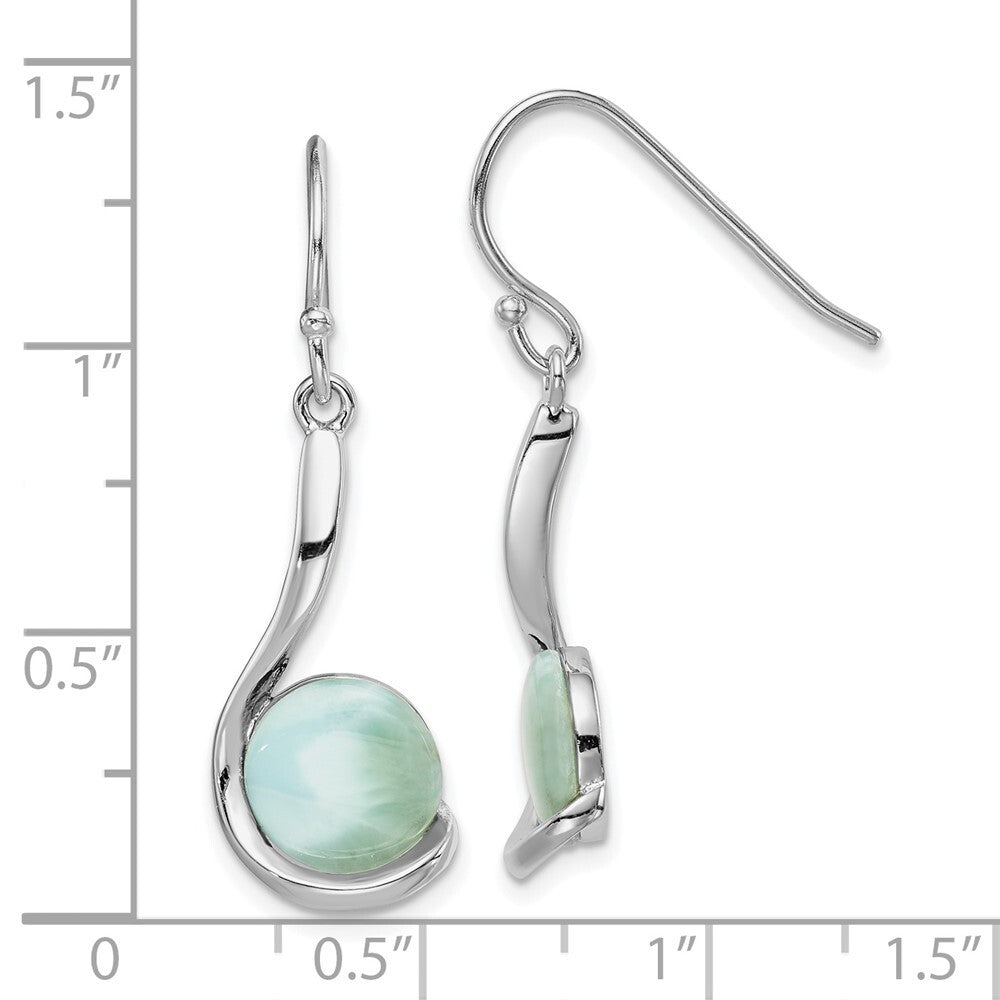 Sterling Silver Rhodium-plated Larimar Swirl Dangle Earrings