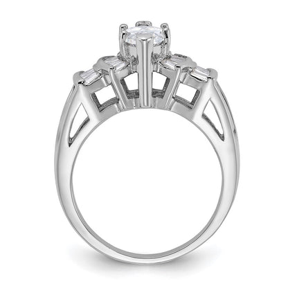 Sterling Silver Rhodium-plated Marquise Shape Center Cubic Zirconia Ring Size 8