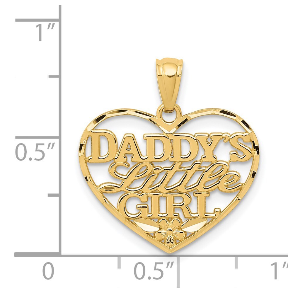 14k Yellow Gold Diamond-cut DADDYS LITTLE GIRL Heart Pendant for Women