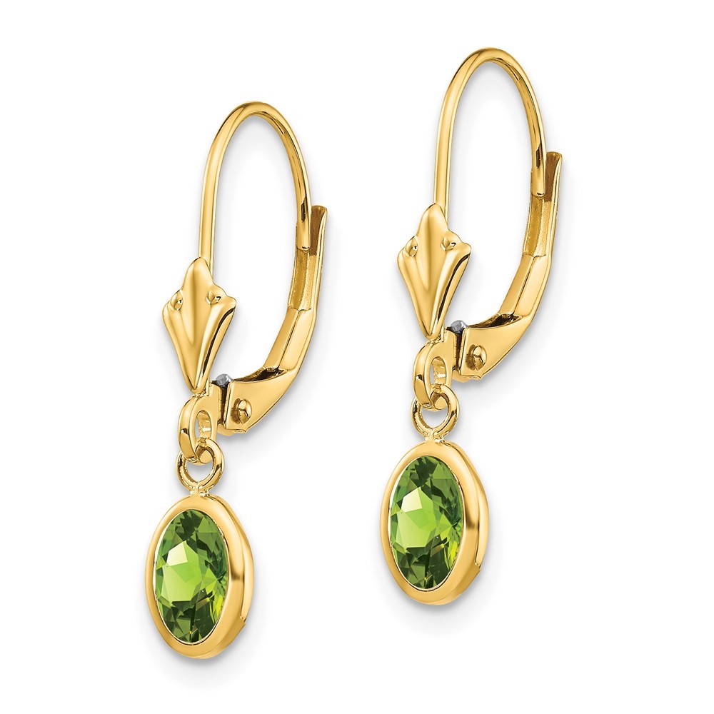 14k Yellow Gold 6x4 Oval Bezel Peridot Drop Dangle Earrings