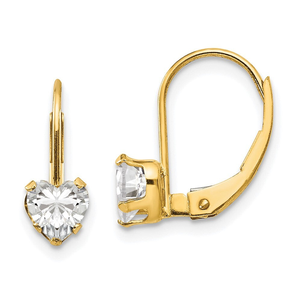 14k Yellow Gold Cubic Zirconia Heart Leverback Earrings Gift for Women