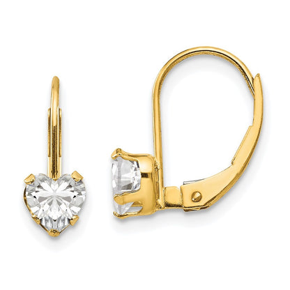 14k Yellow Gold Cubic Zirconia Heart Leverback Earrings Gift for Women