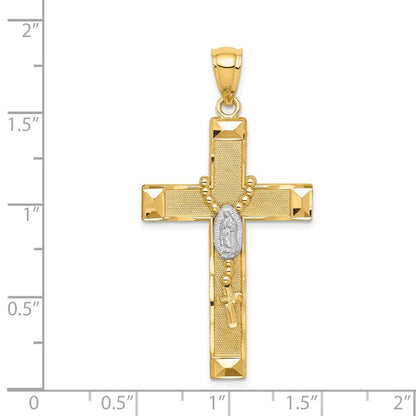 14k Yellow Gold Rhodium Cross Rosary Pendant