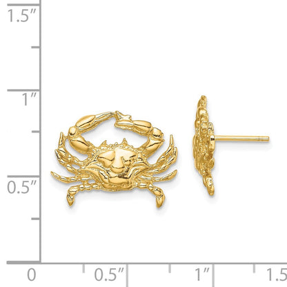 14k Yellow Gold 2-D Blue Crab Stud Earrings