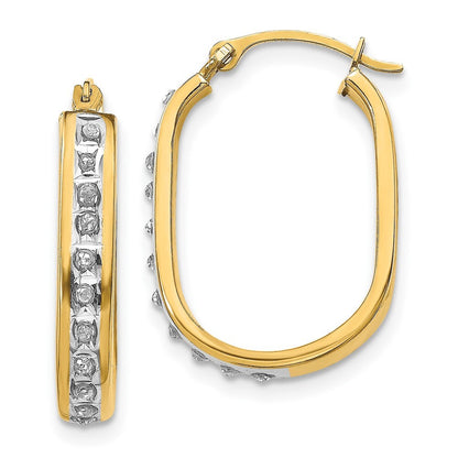 14k Yellow Gold Diamond Fascination Squared Hinged Hoop Earrings Gift for Women