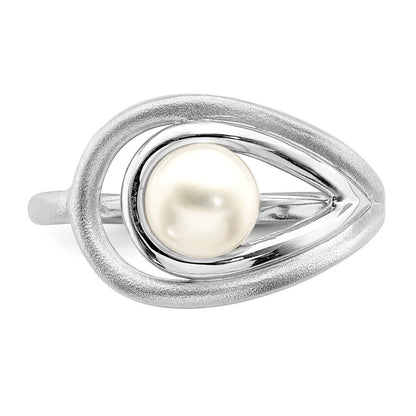Sterling Silver Rhodium-plated Polished & Brushed (6-7mm) FWC Pearl Ring Size 8