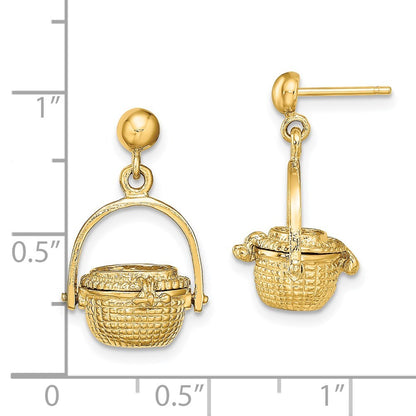 14k Yellow Gold 3-D Nantucket Basket Dangle Earrings