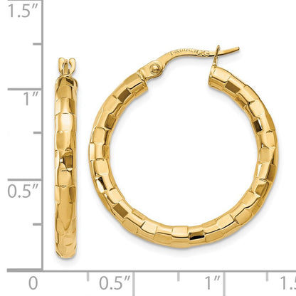 14k Yellow Gold Polished/Textured Hoop Earring