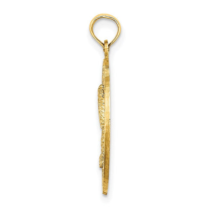 14k Yellow Gold MYRTLE BEACH Palm Tree Circle Charm Pendant for Women