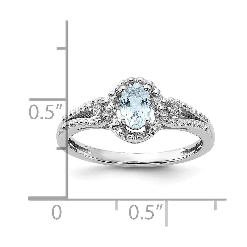 Sterling Silver Rhodium-plated Aquamarine & Diamond Ring