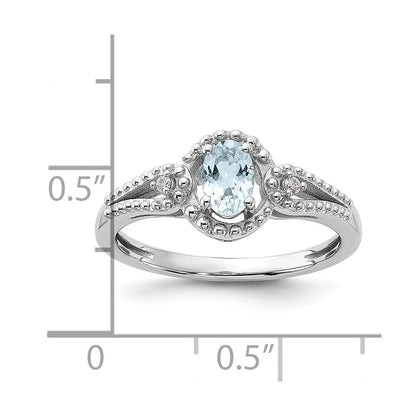 Sterling Silver Rhodium-plated Aquamarine & Diamond Ring