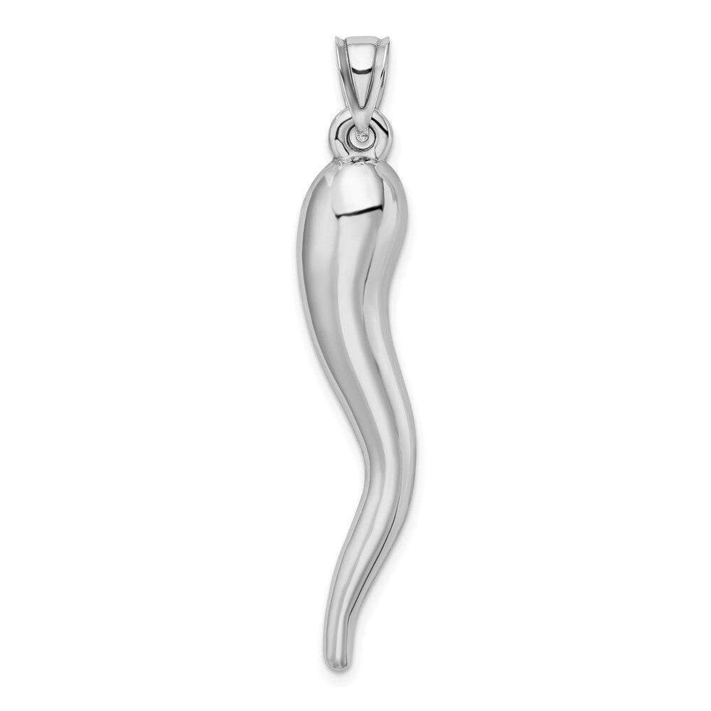 14k White Gold Hollow 3D Italian Horn Pendant for Women