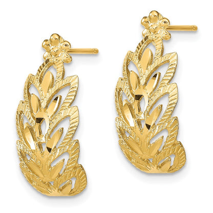 14k Yellow Gold Diamond-Cut Leaf Pattern Earrings