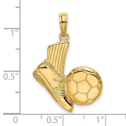 14k Yellow Gold 2-D Soccer Shoe Kicking Ball Charm