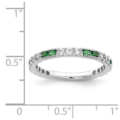 Sterling Silver Rhodium-plated Synthetic Green Spinel & Cubic Zirconia Band SZ 8