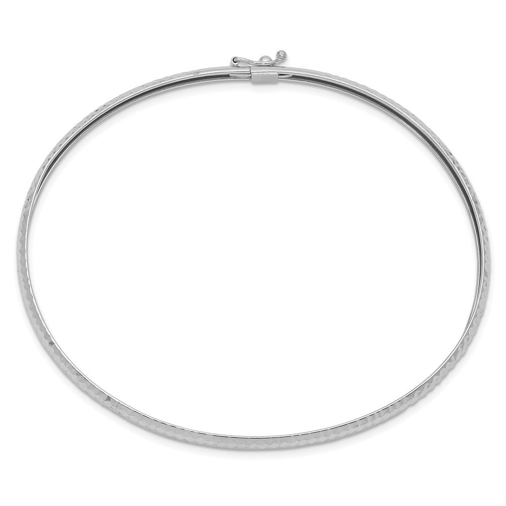 14k White Gold Polished Textured 4.00mm Flexible Oval Bangle Bracelet