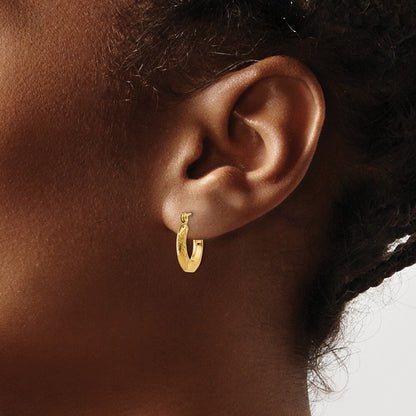14k Yellow Gold Polished Patterned Hollow Hoop Earrings Gift for Women