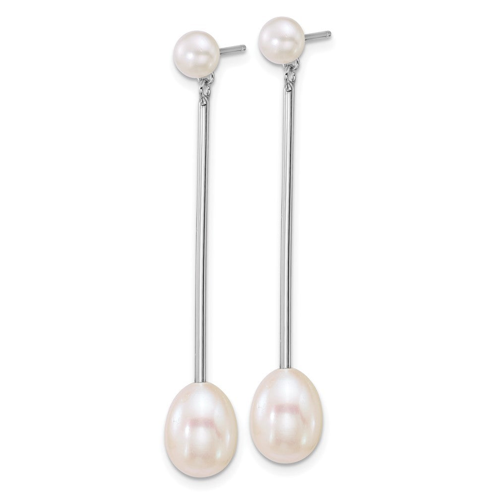 Sterling Silver 5-6mm & 7-8mm Freshwater Cultured Pearl & Bar Dangle Earrings