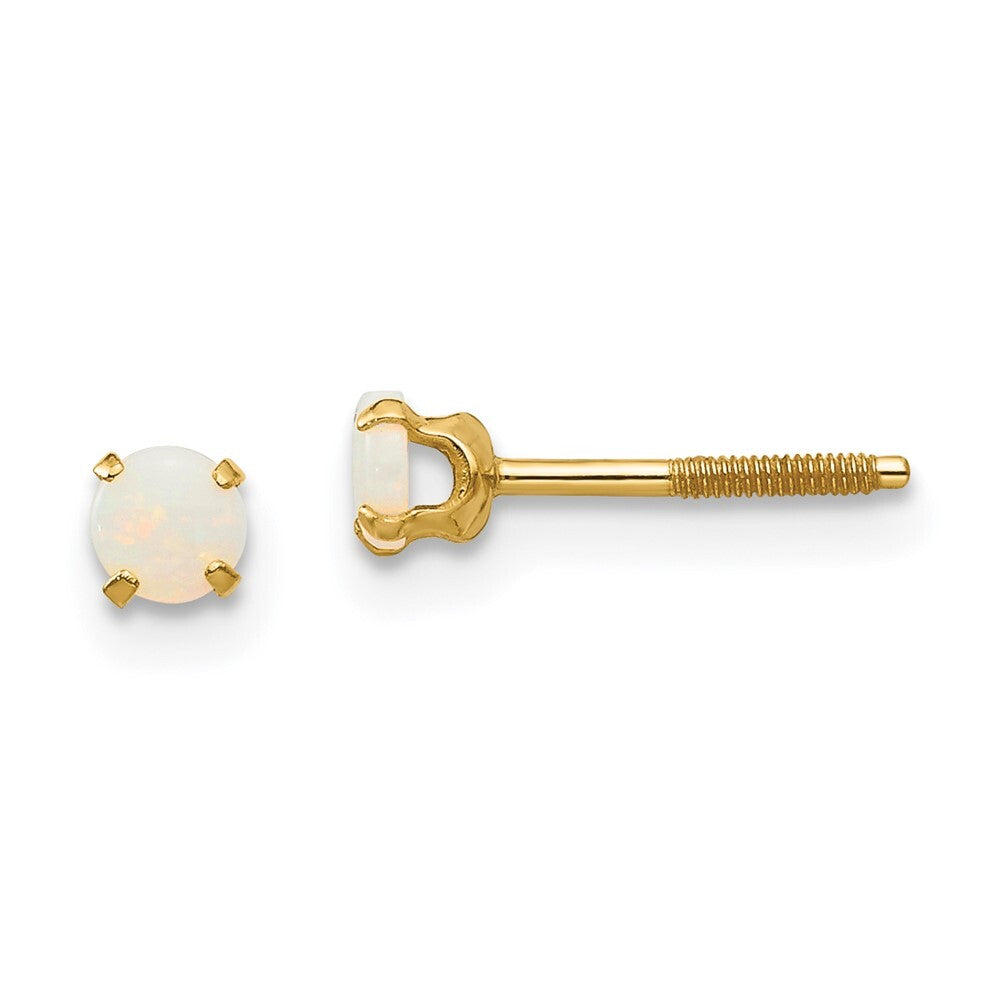 14k Yellow Gold 3mm Opal Stud Earrings Gift for Women