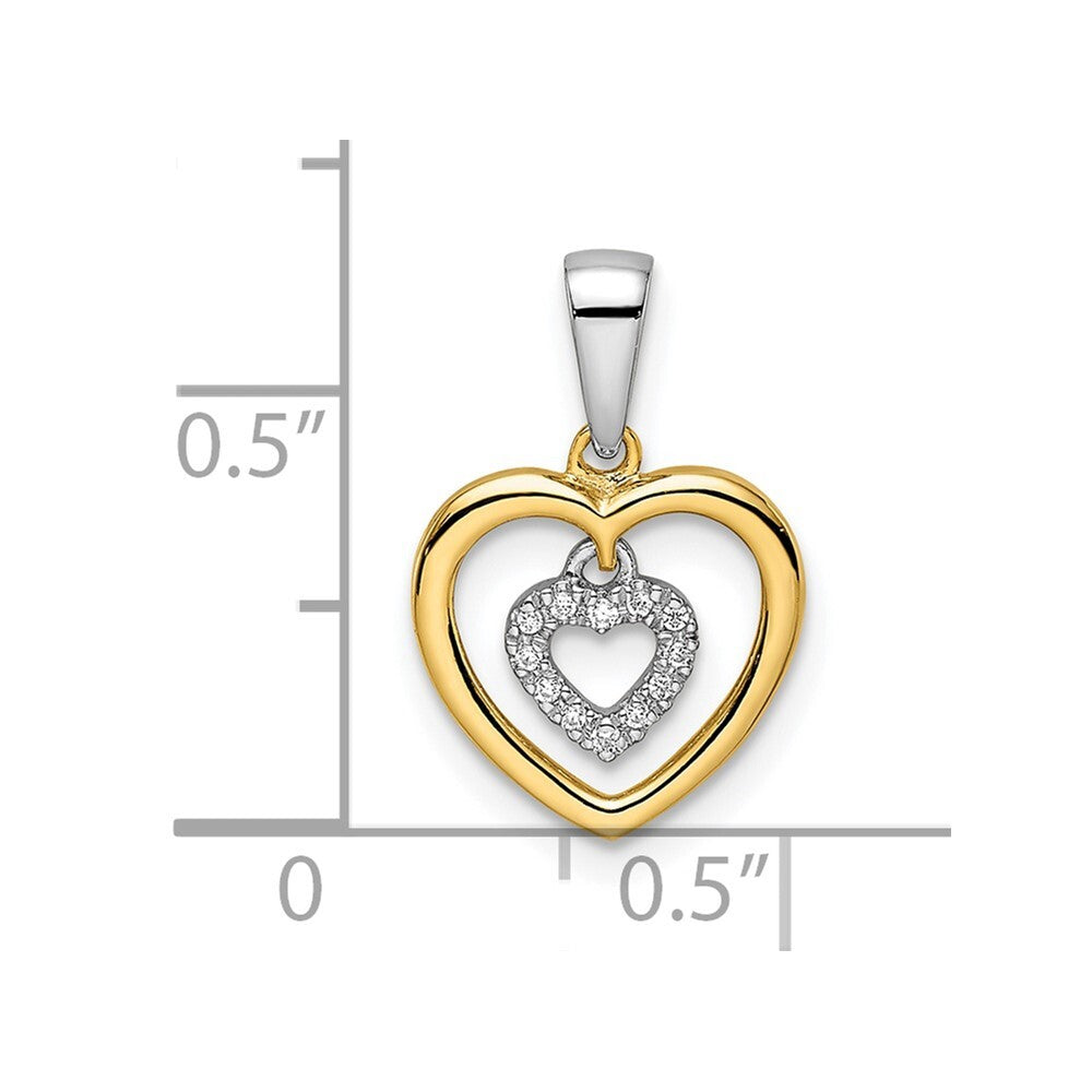 14k Two-tone Gold Heart Dangle Diamond Pendant for Women