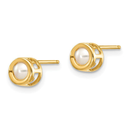 14k Yellow Gold 4mm Bezel June/FW Cultured Pearl Earrings