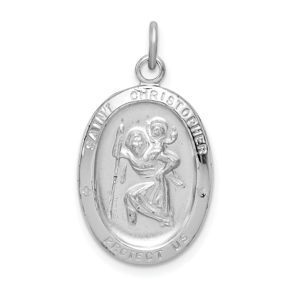 Sterling Silver Rhodium-plated St. Christopher Medal Pendant