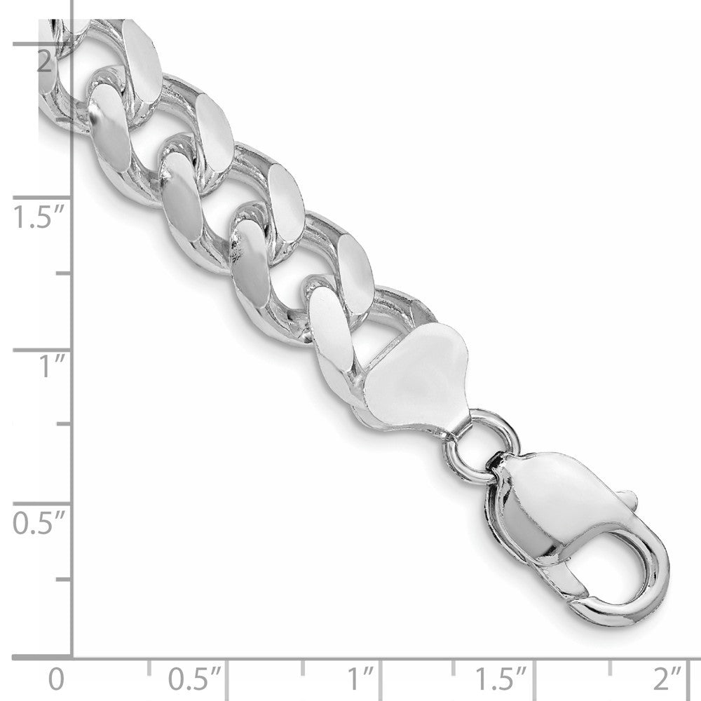 Sterling Silver Rhodium-plated 10.5mm Domed Diamond-Cut Curb Chain Bracelet
