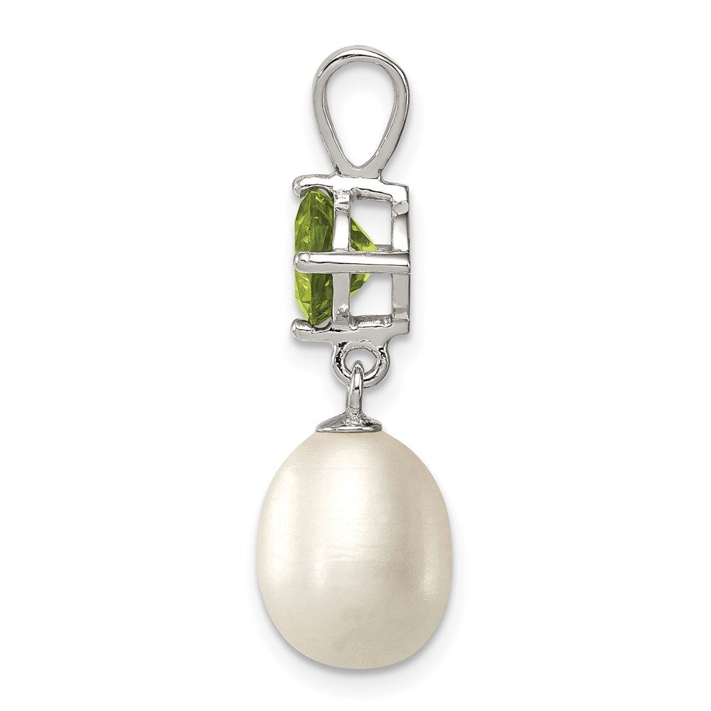 Sterling Silver 8-9mm White Freshwater Cultured Pearl and .90PE Peridot Pendant